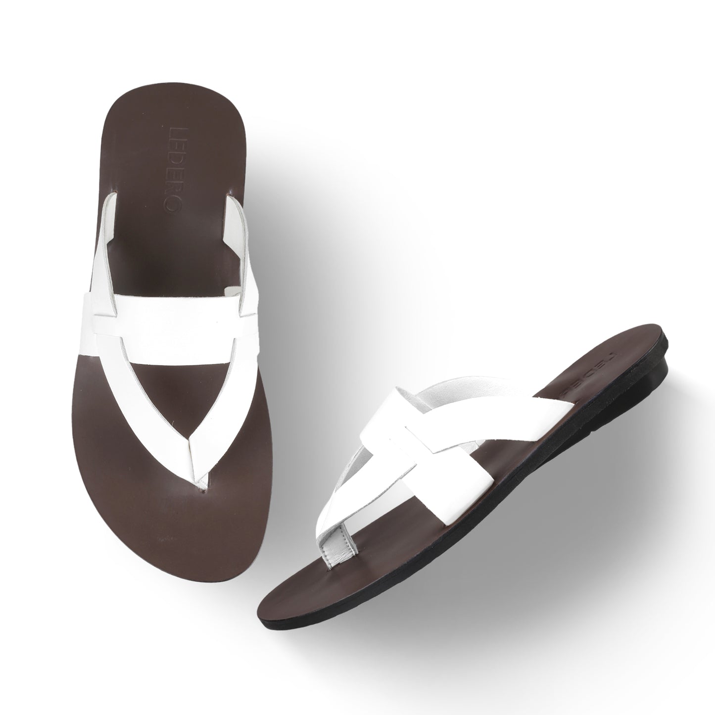 Ledero 12-1112 White Leather Flip Flops