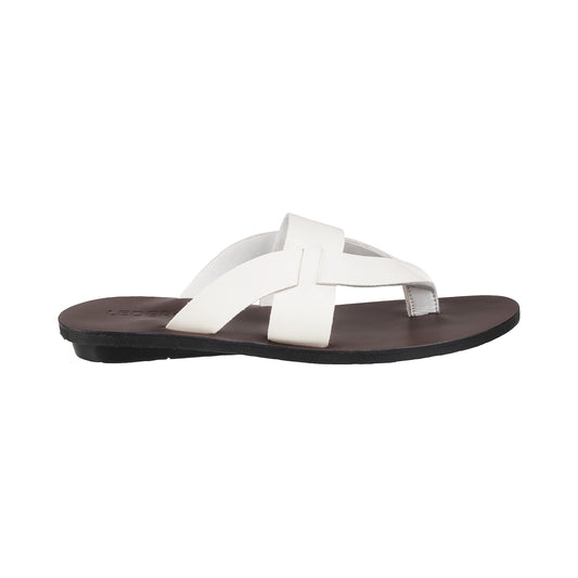 Ledero 12-1112 White Leather Flip Flops