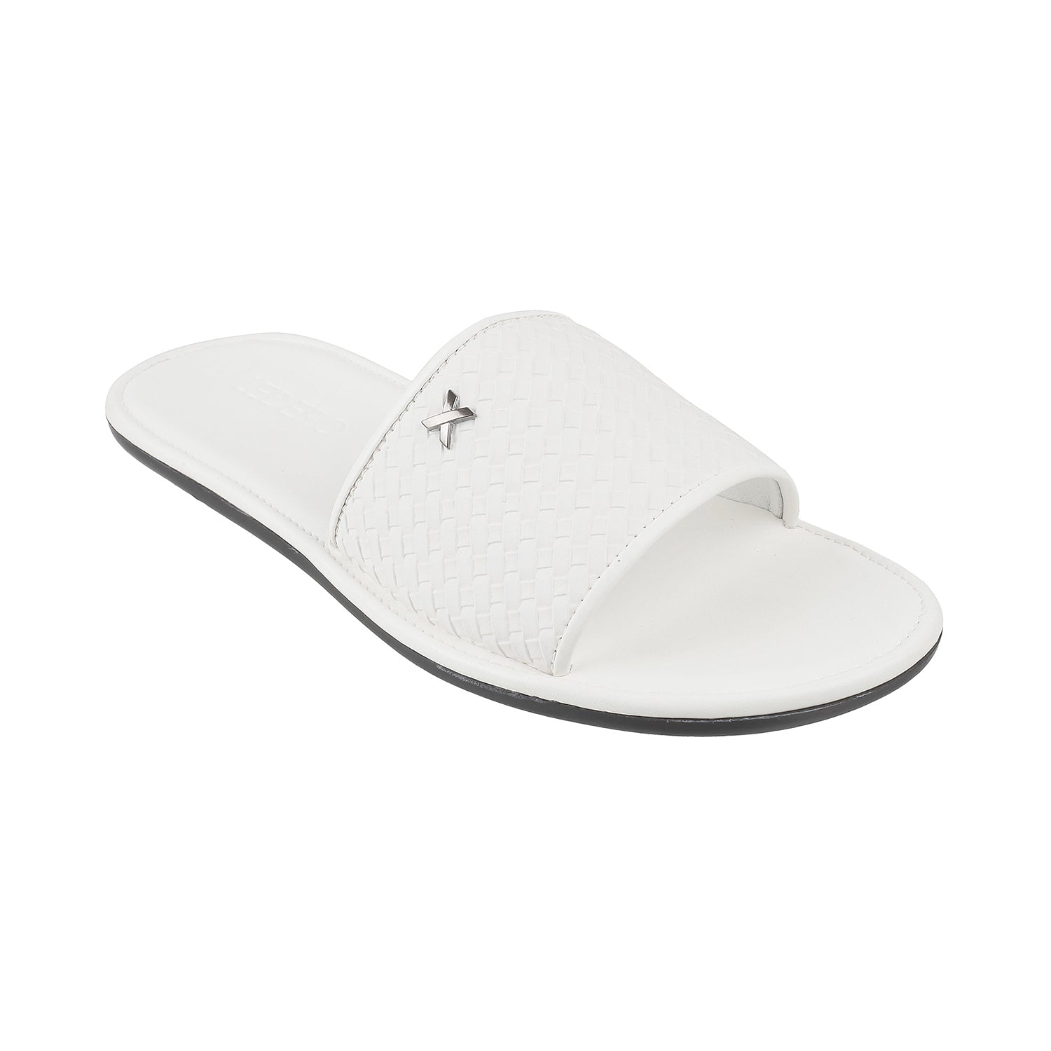 White Weave Pattern Slides for Men