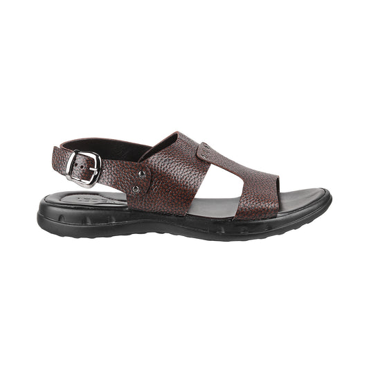 ledero article no 11-111 men brown leather sandal with strap and buckle and metal fitting PU sole - side view
