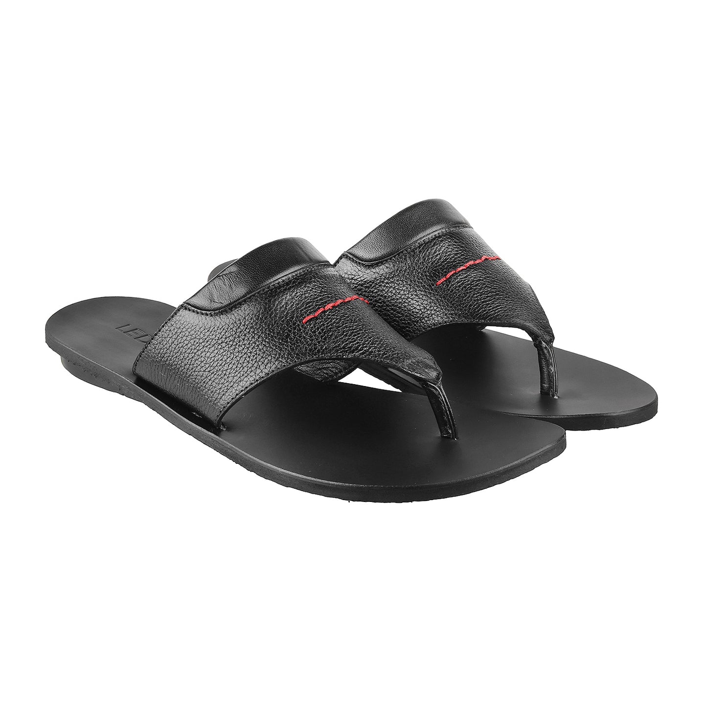 ledero article no 12-113 men black leather sandal flipflop with stitch detail PU sole - pair