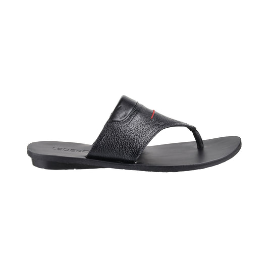 ledero article no 12-113 men black leather sandal flipflop with stitch detail PU sole - side view