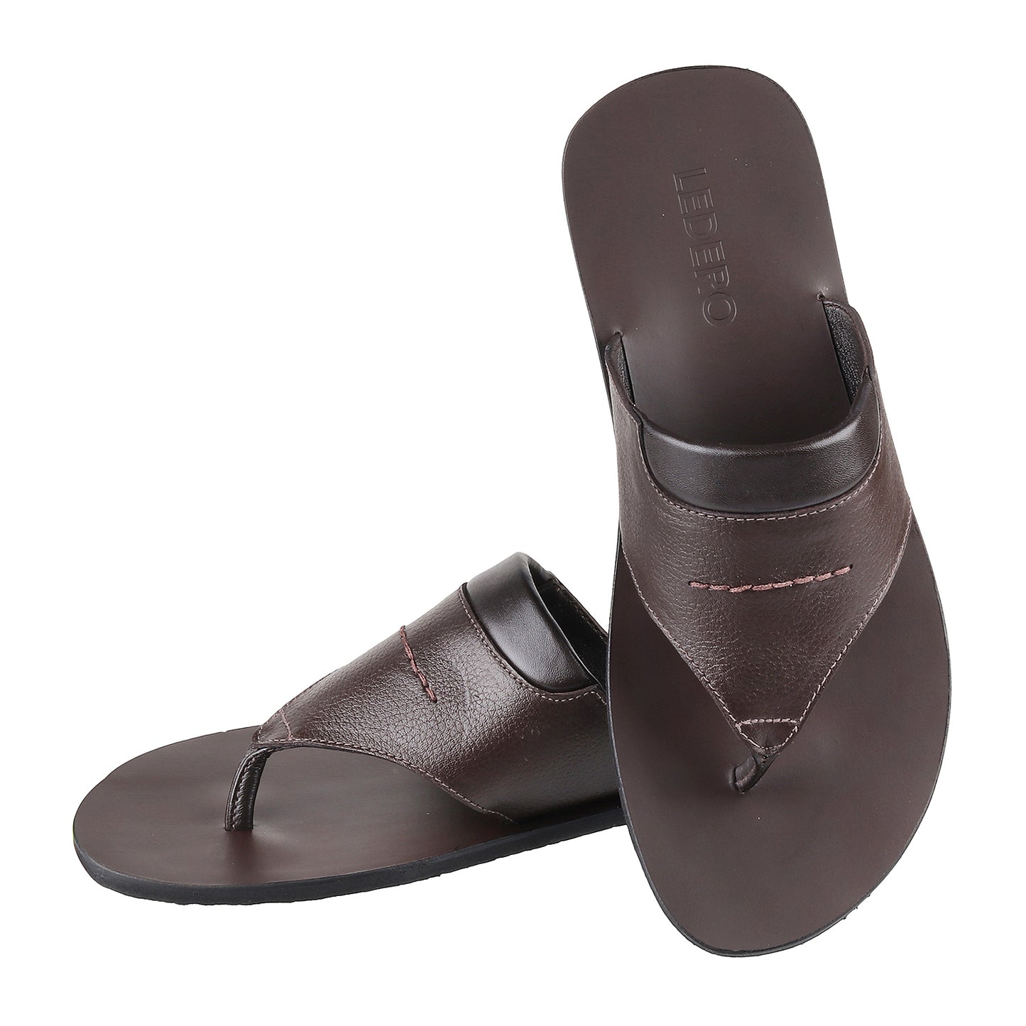ledero article no 12-113 men brown leather sandal flipflop with stitch detail PU sole - signature ledero view