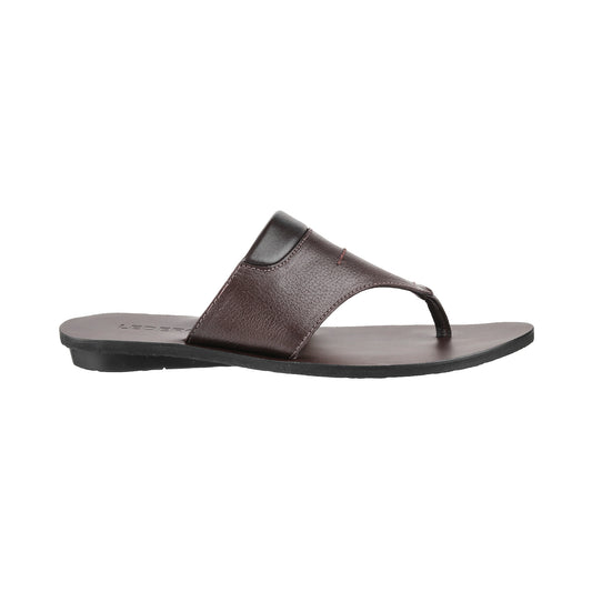 ledero article no 12-113 men brown leather sandal flipflop with stitch detail PU sole - side view