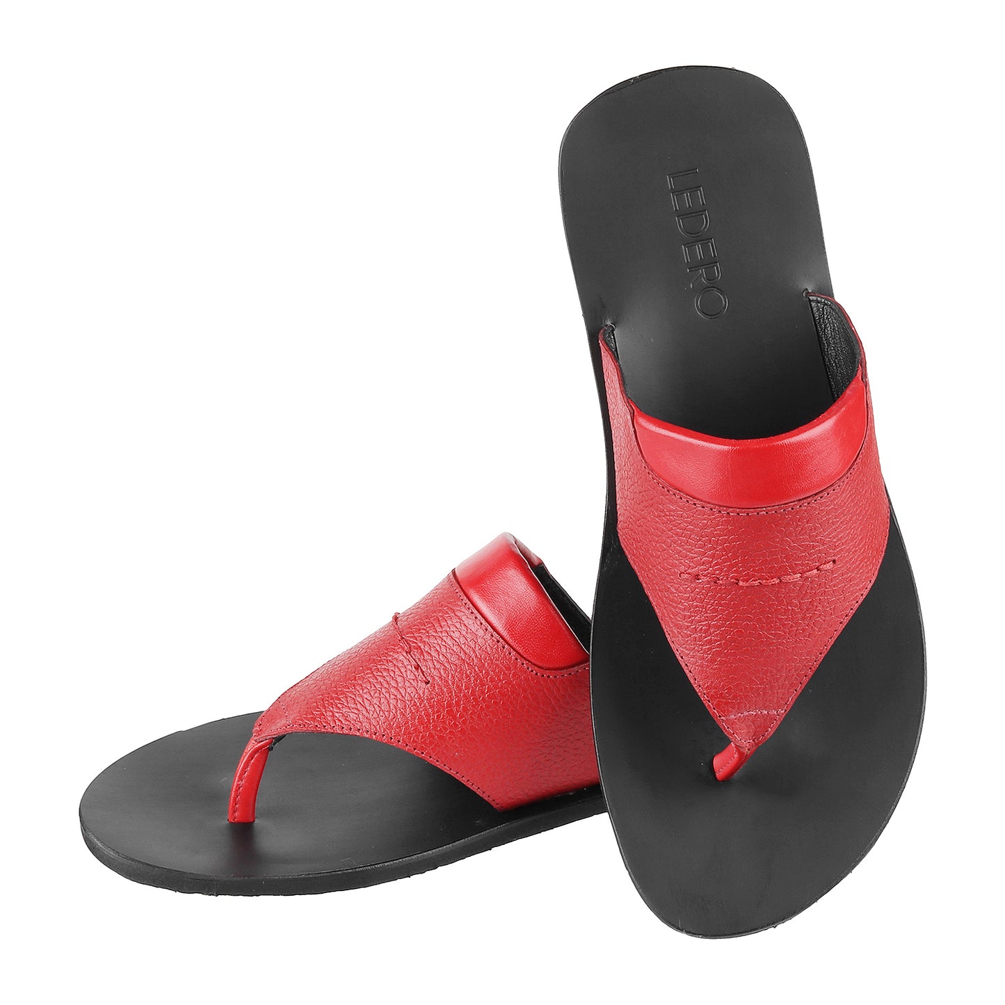 ledero article no 12-113 men brown leather sandal flipflop with stitch detail PU sole - signature ledero view