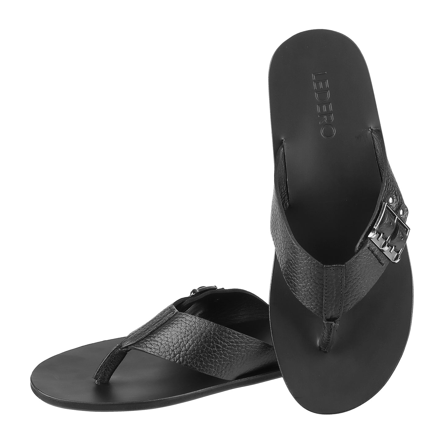 Ledero 12-114 Black Leather Flip Flops