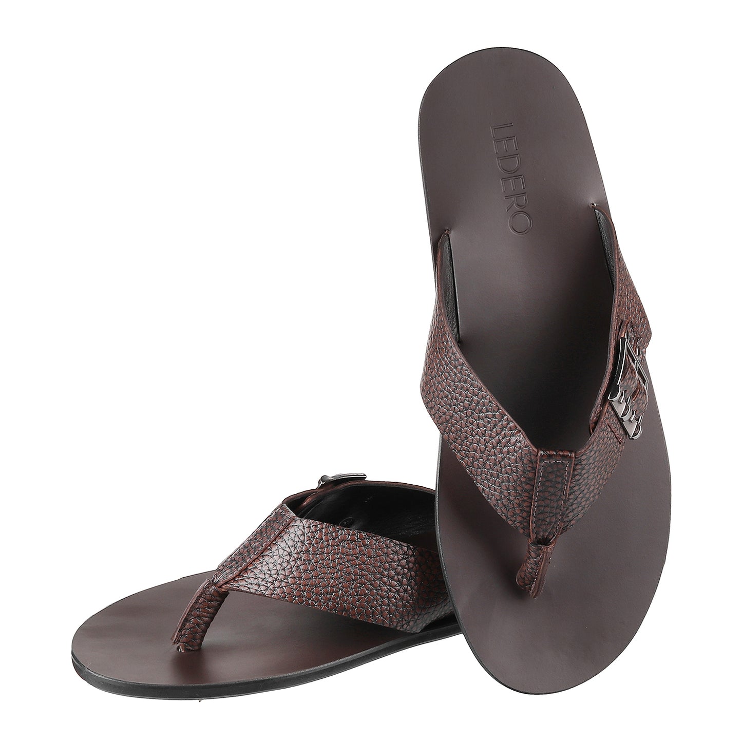 Ledero 12-114 Brown Leather Flip Flops