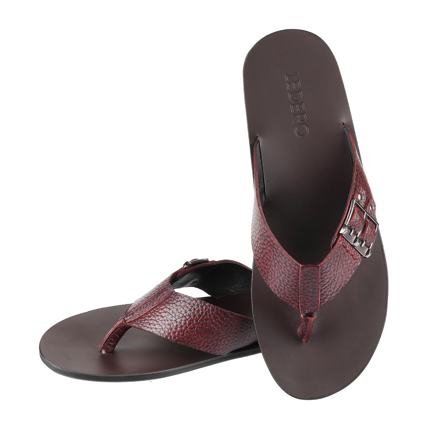 Ledero 12-114 Maroon Leather Flip Flops