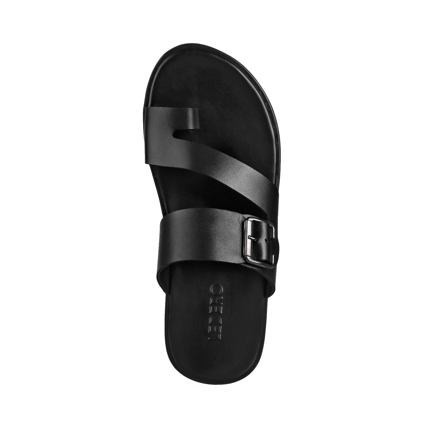 Ledero 15-129 Black Leather Slip on Sandal