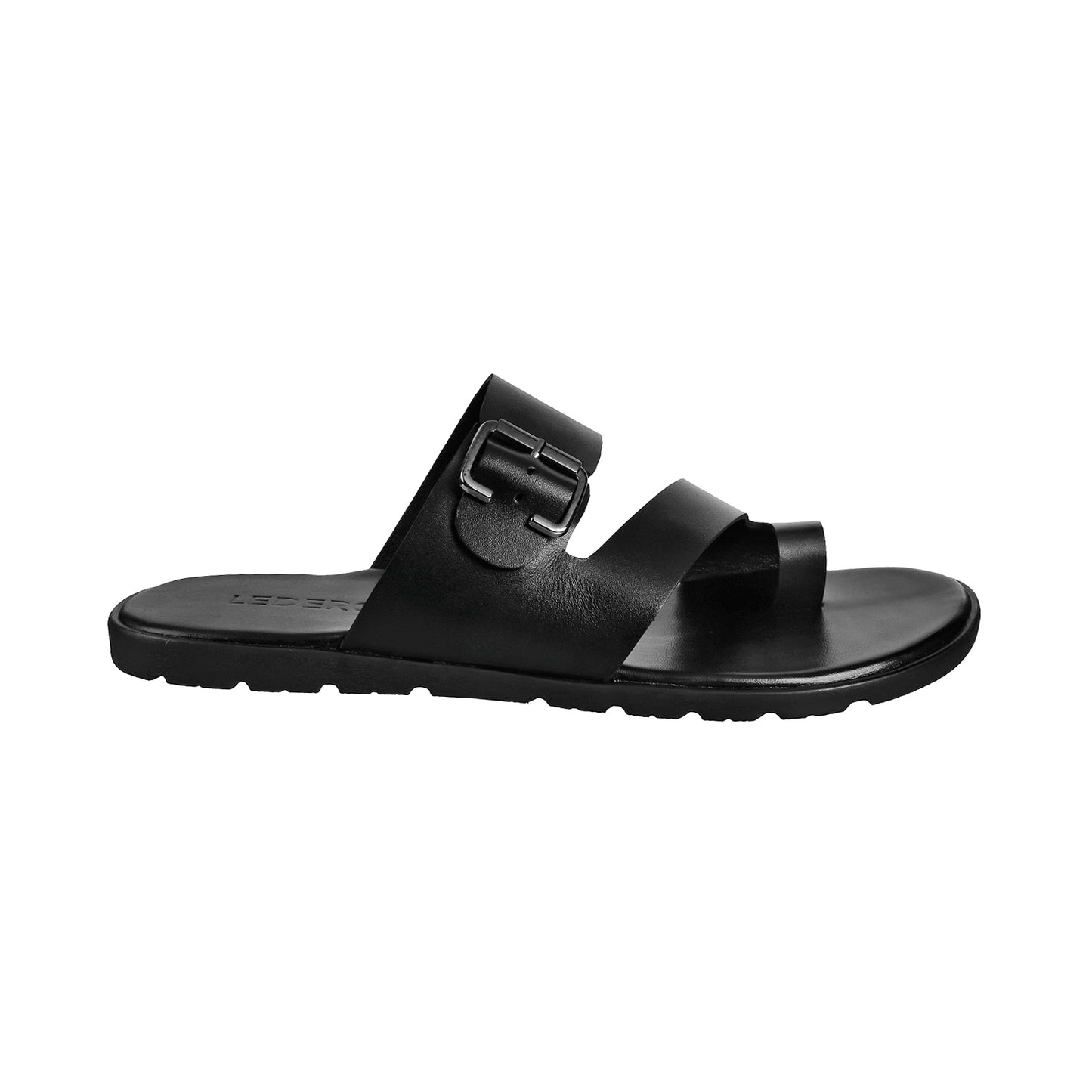 Ledero 15-129 Black Leather Slip on Sandal