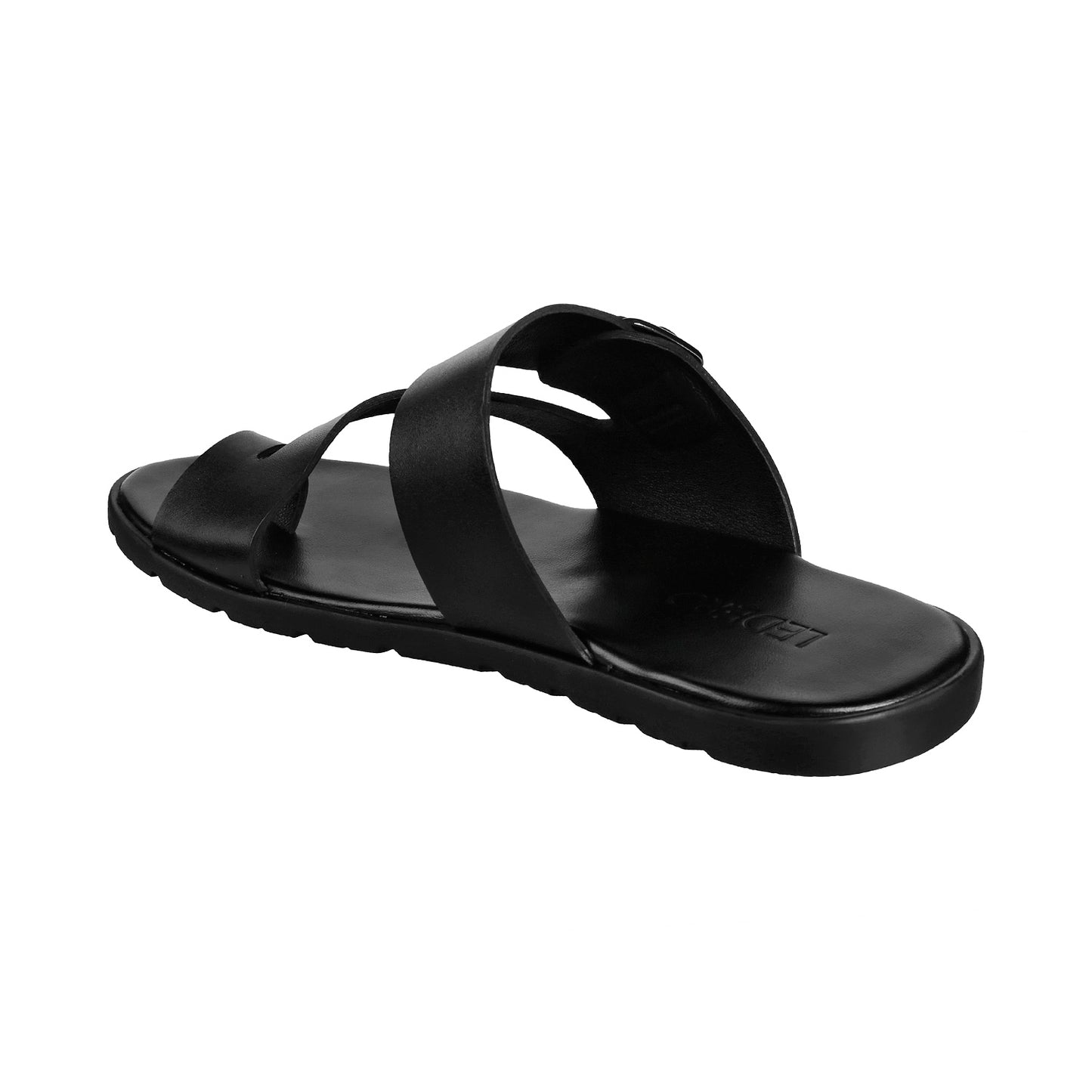 Ledero 15-129 Black Leather Slip on Sandal