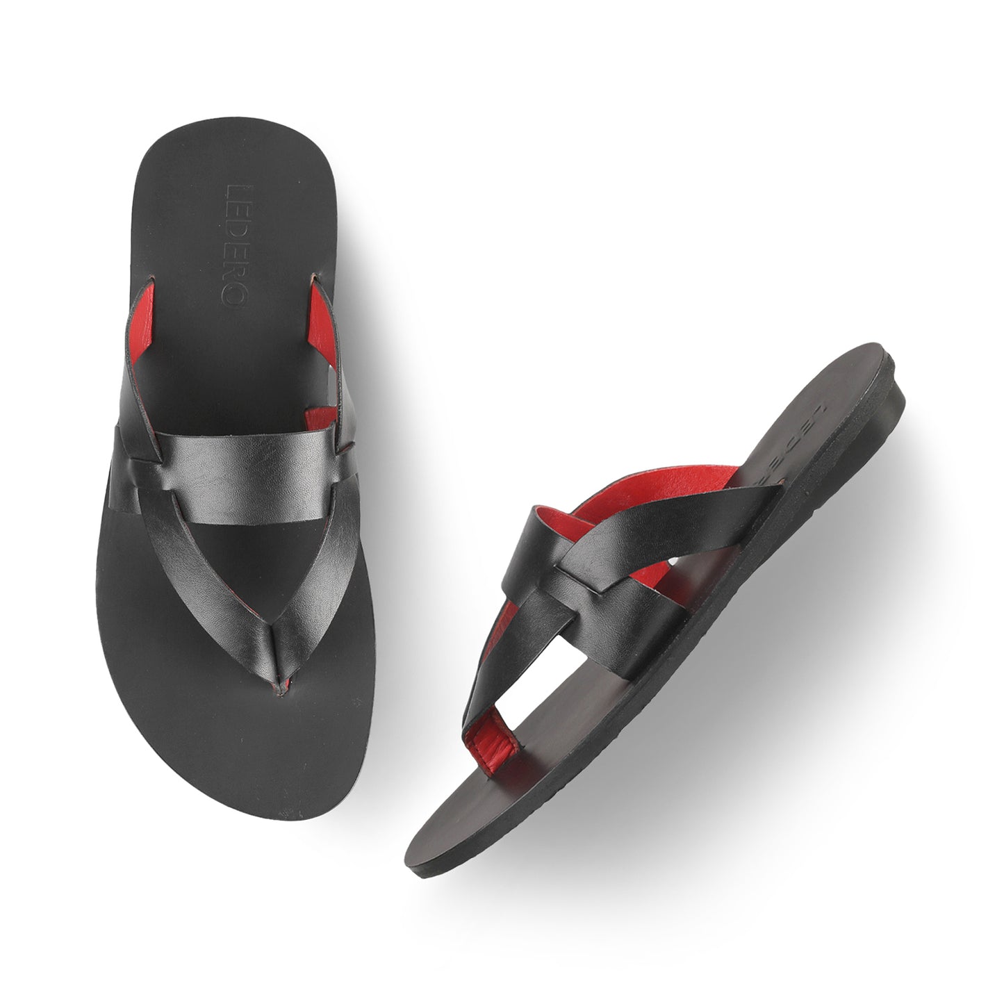 Ledero 12-1112 Black Leather Flip Flops