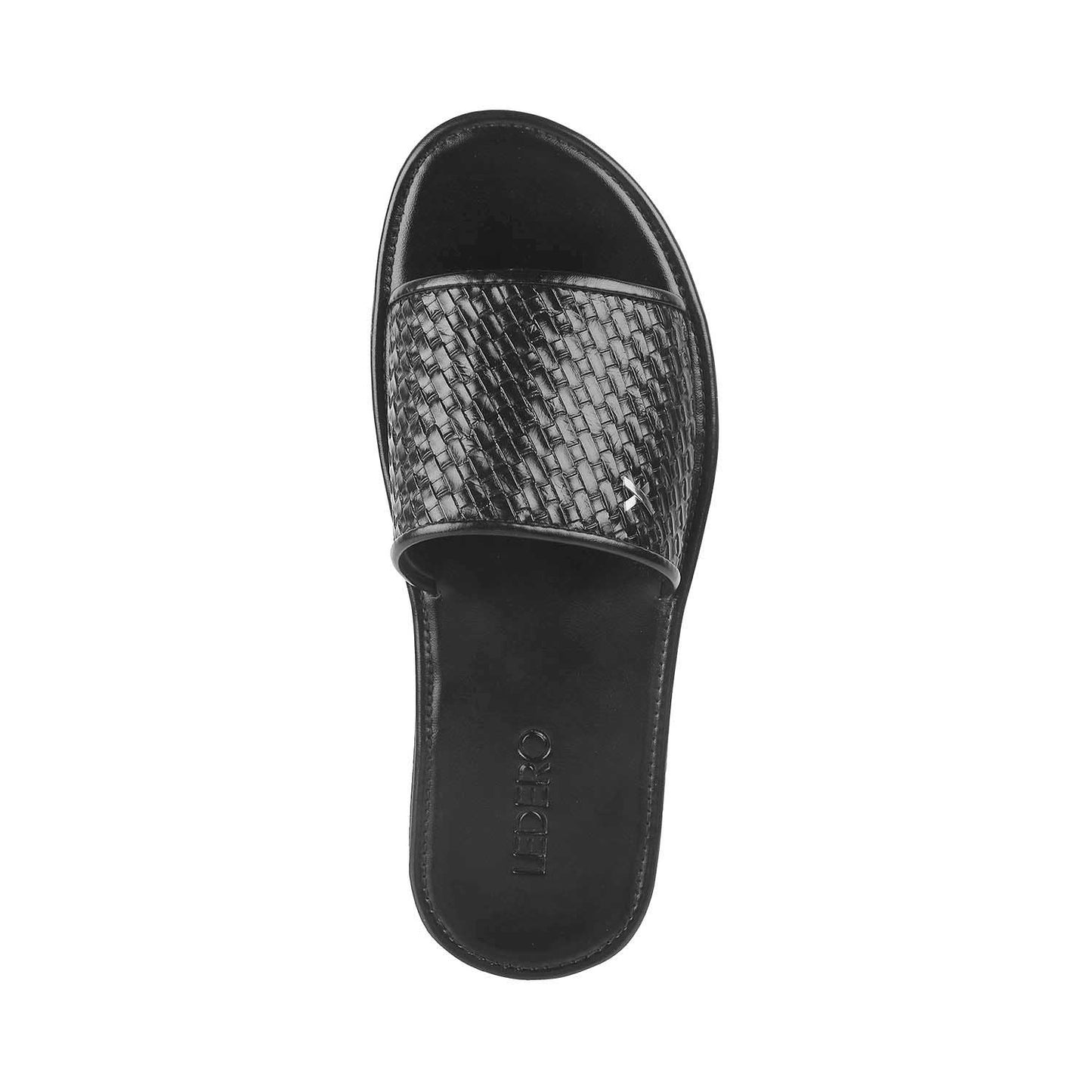 Black Weave Pattern Slides for Men