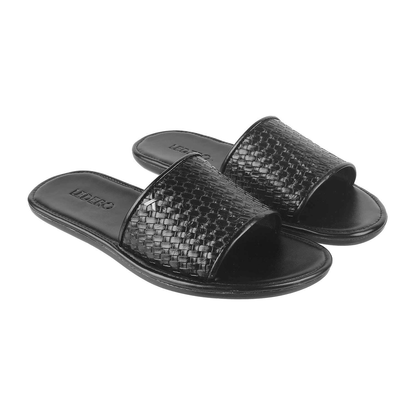 Black Weave Pattern Slides for Men