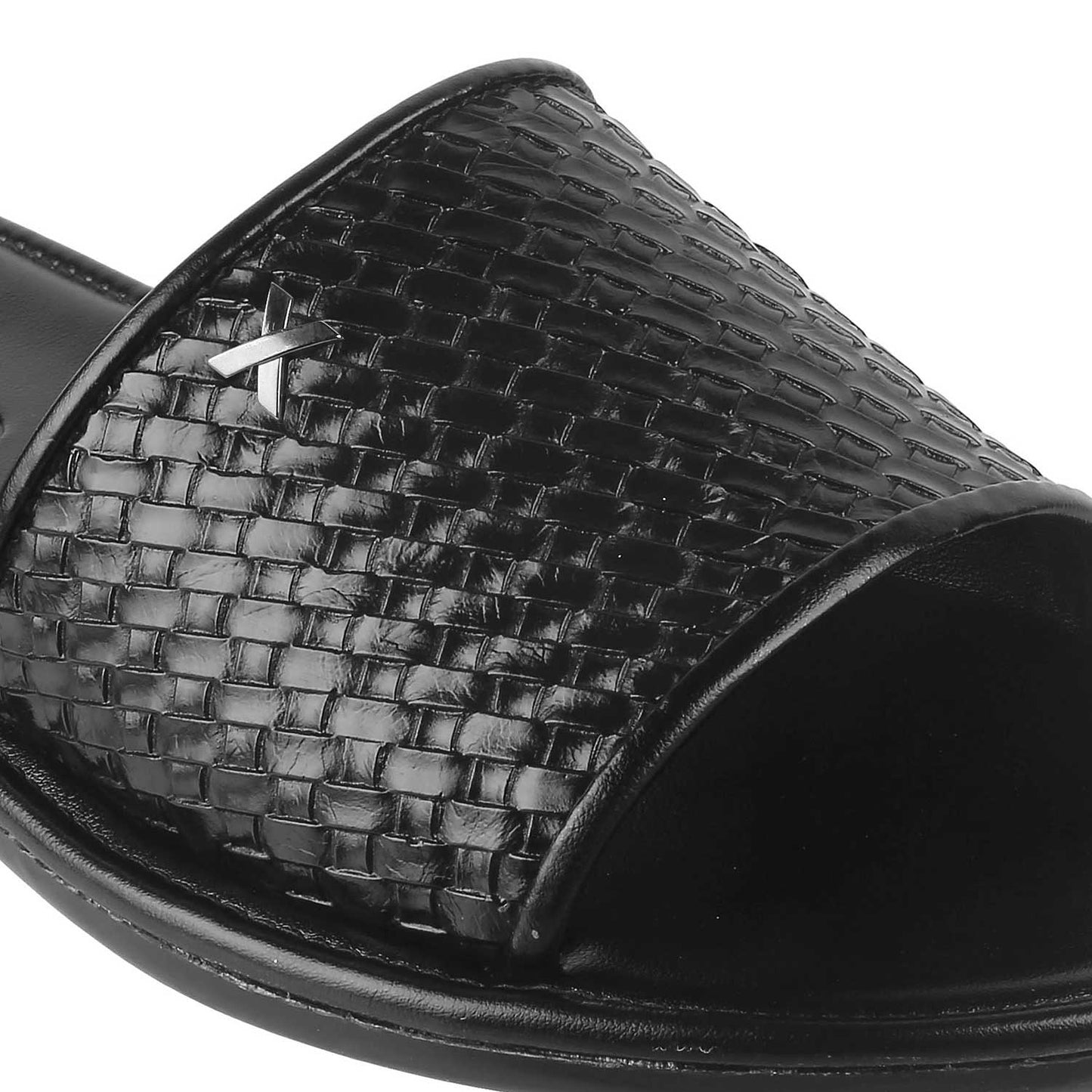 Black Weave Pattern Slides for Men