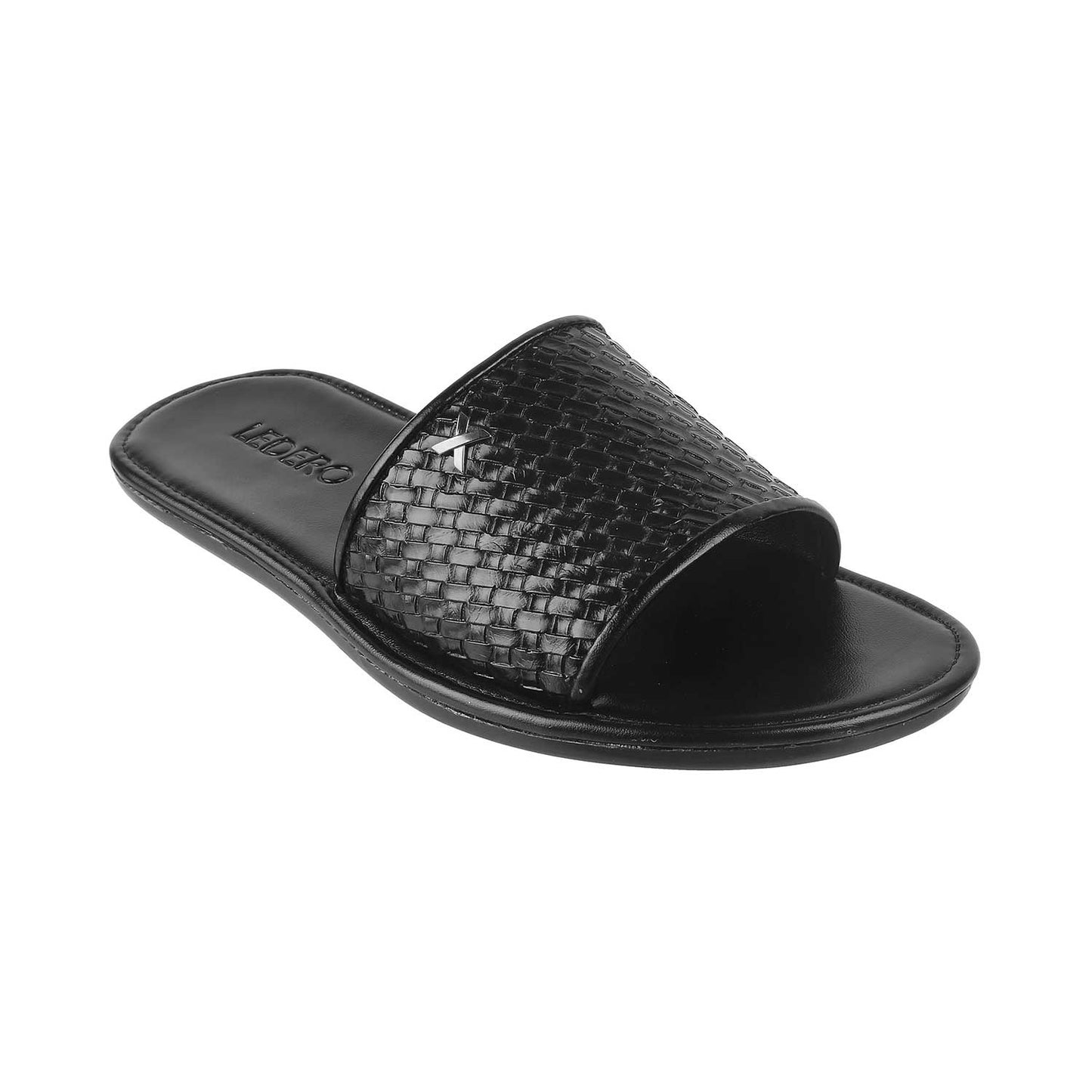 Black Weave Pattern Slides for Men