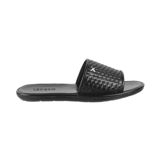 Black Weave Pattern Slides for Men