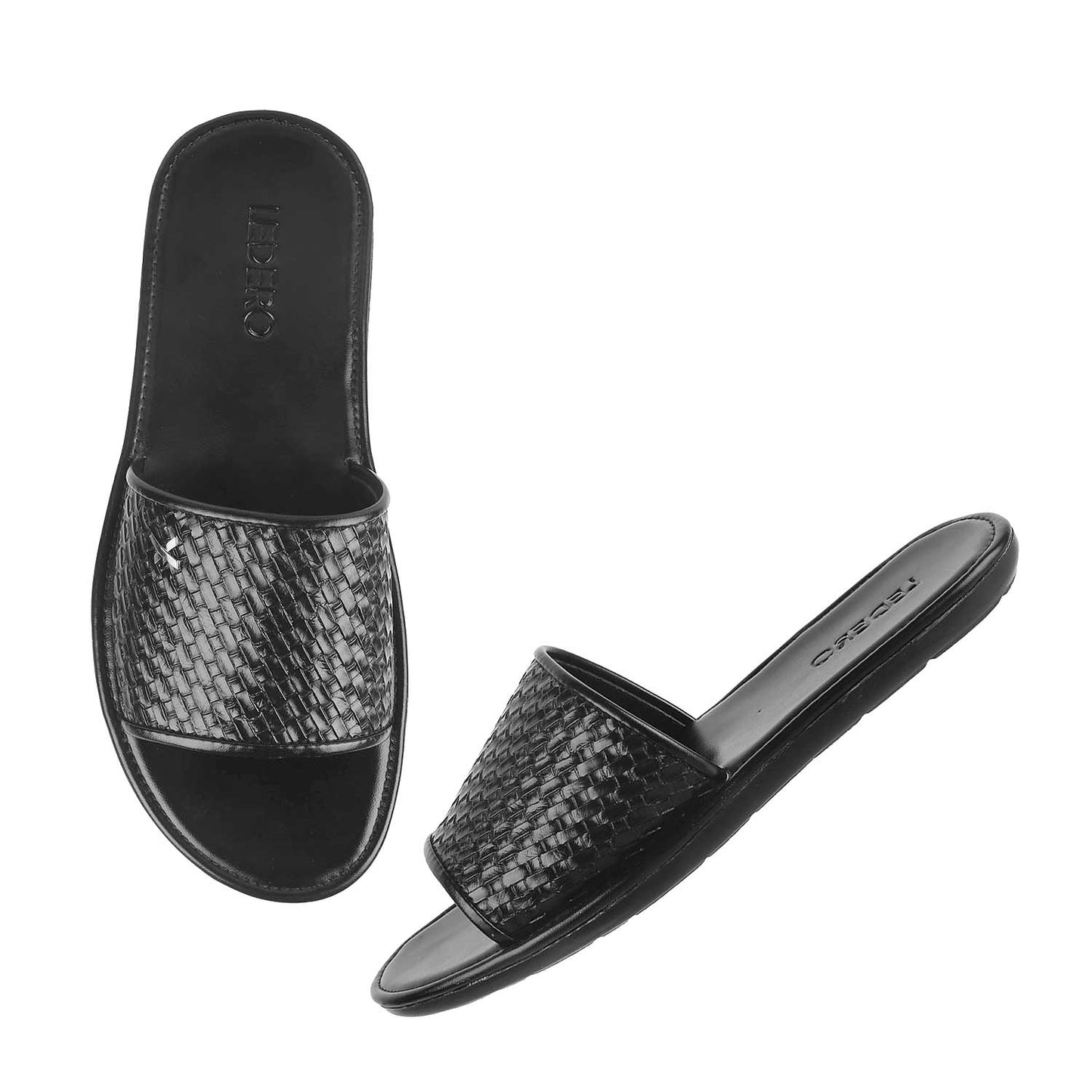 Black Weave Pattern Slides for Men