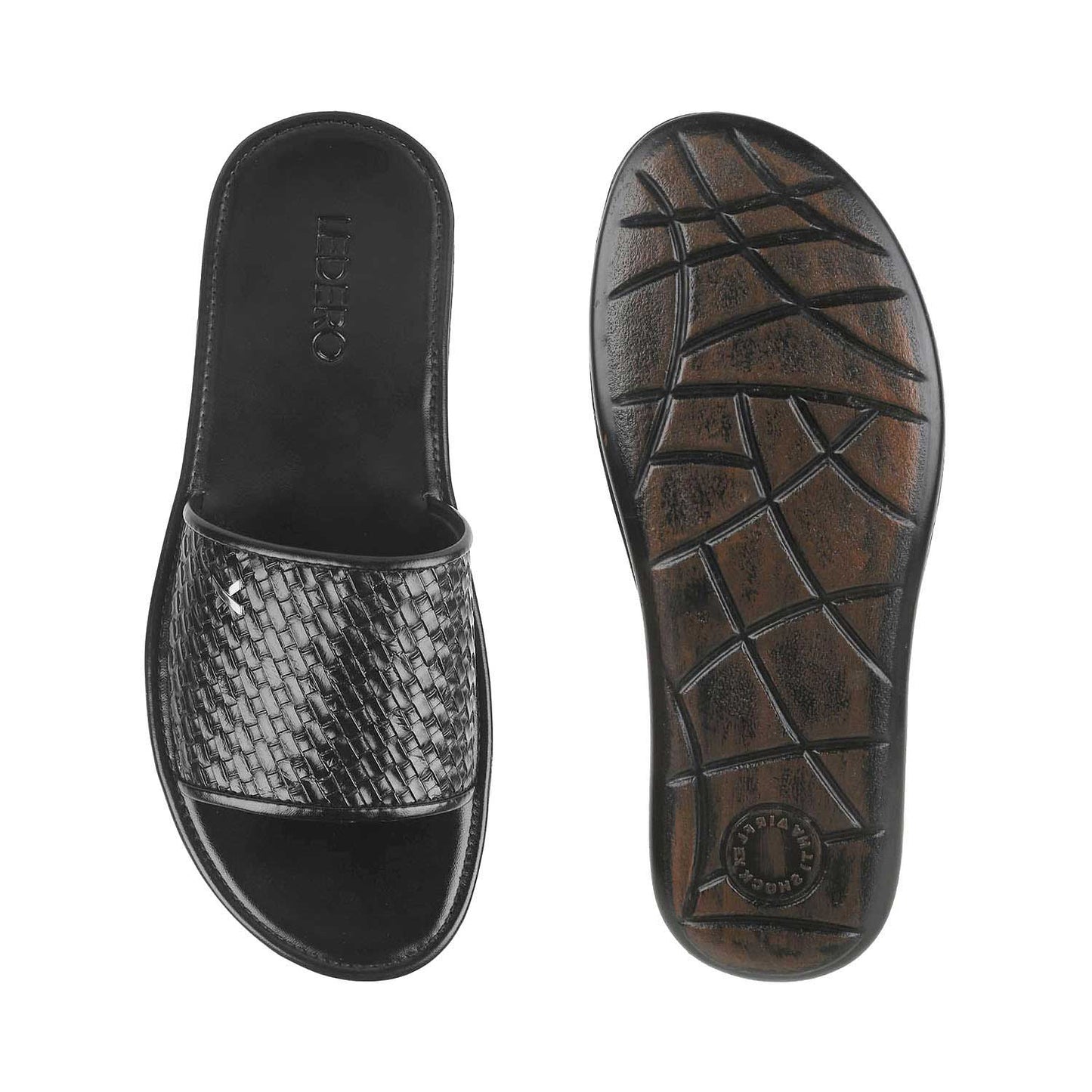 Black Weave Pattern Slides for Men