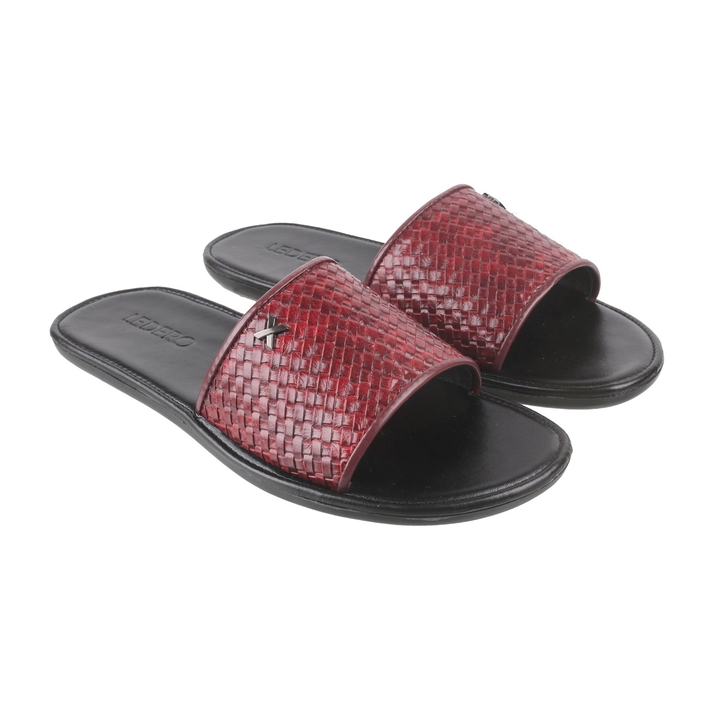 Maroon Weave Pattern Slides for Men