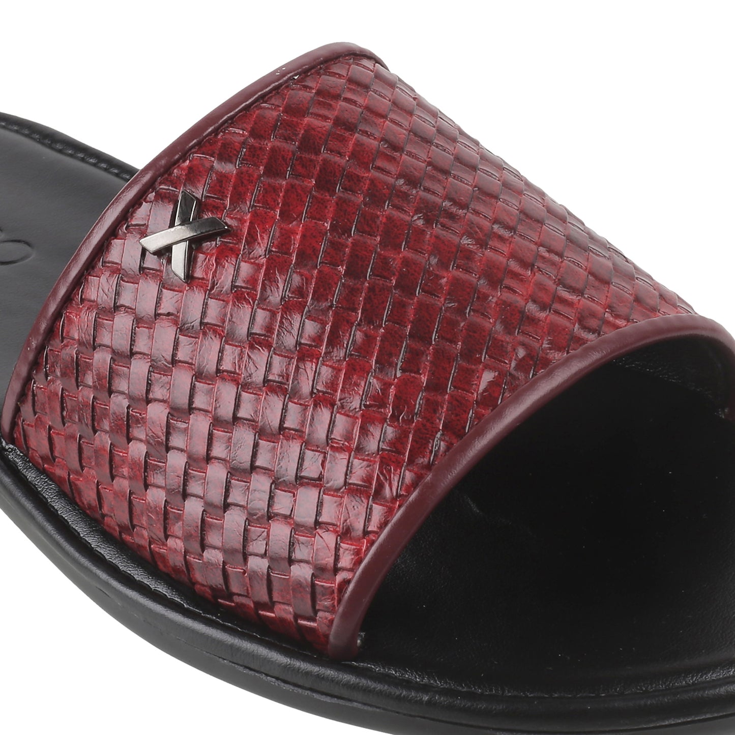 Maroon Weave Pattern Slides for Men