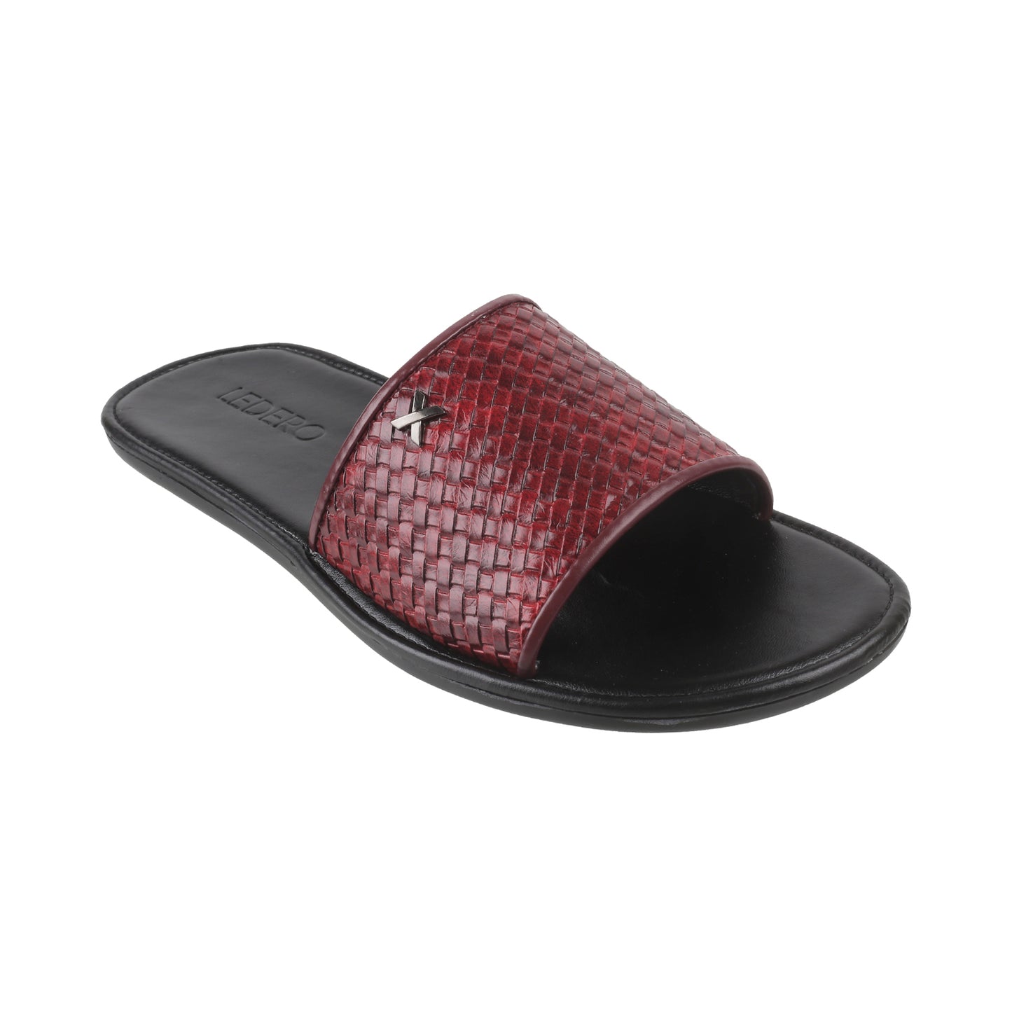 Maroon Weave Pattern Slides for Men