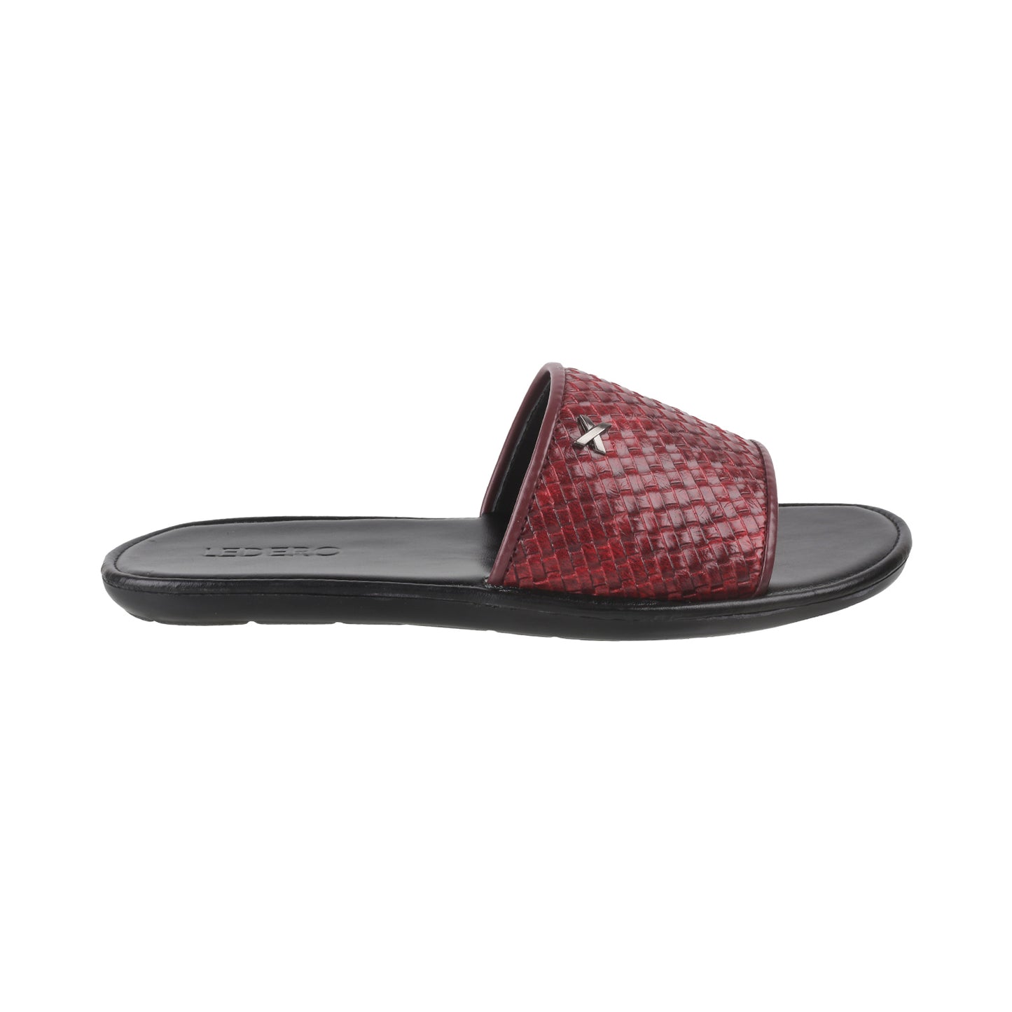 Maroon Weave Pattern Slides for Men