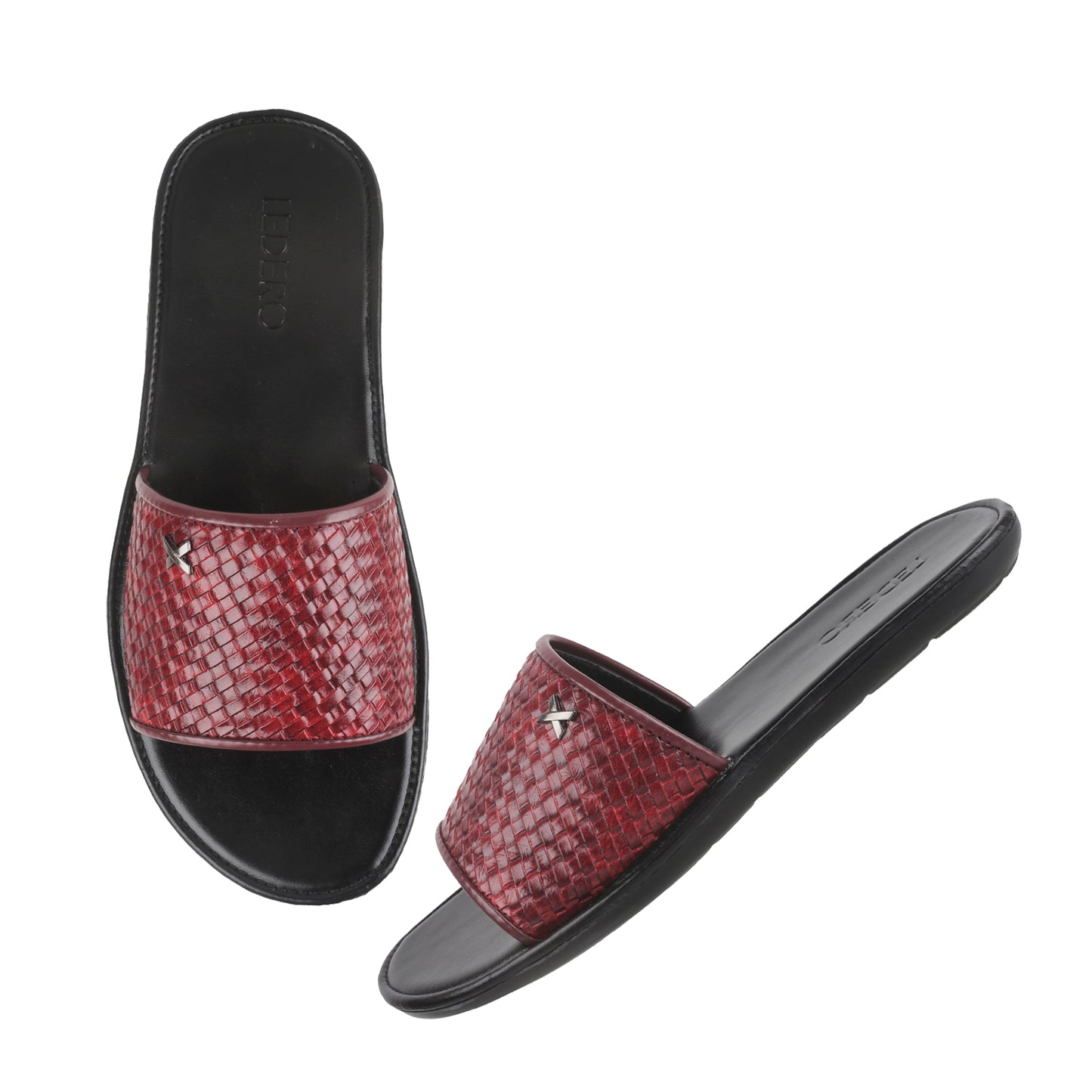 Maroon Weave Pattern Slides for Men