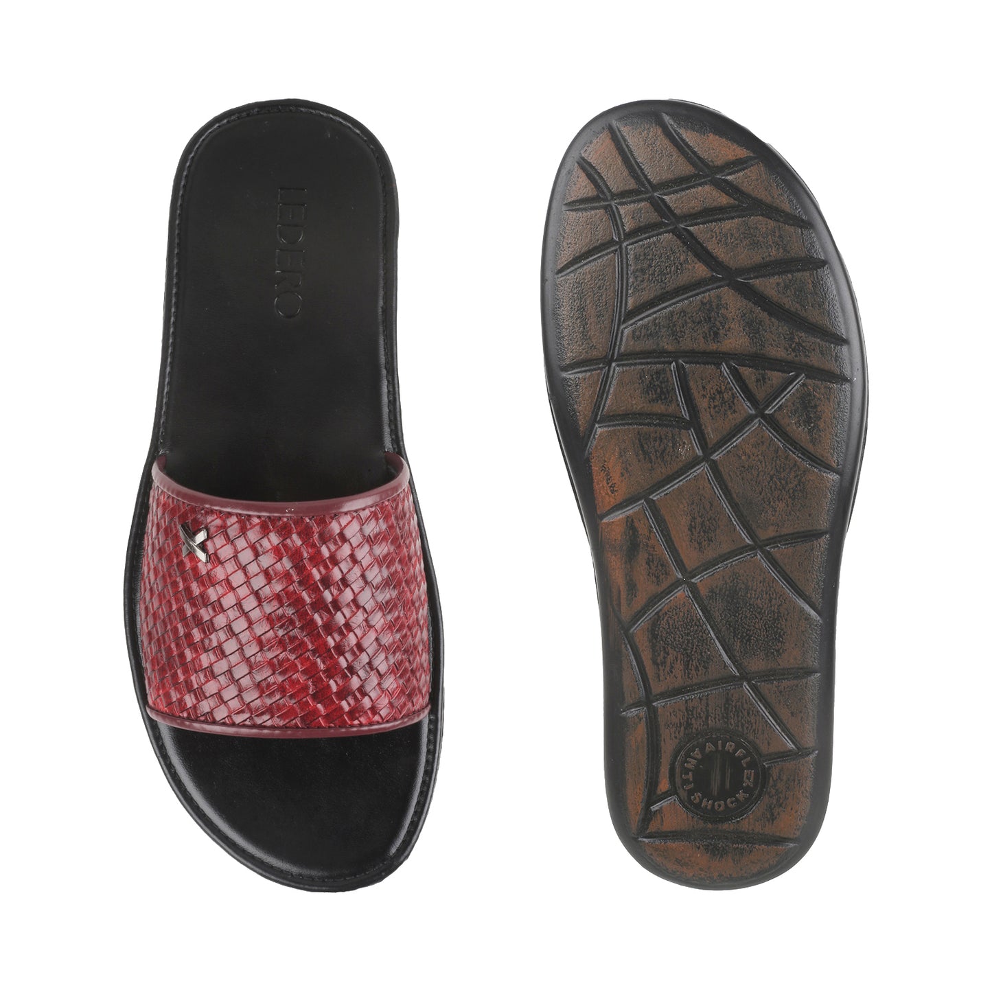 Maroon Weave Pattern Slides for Men