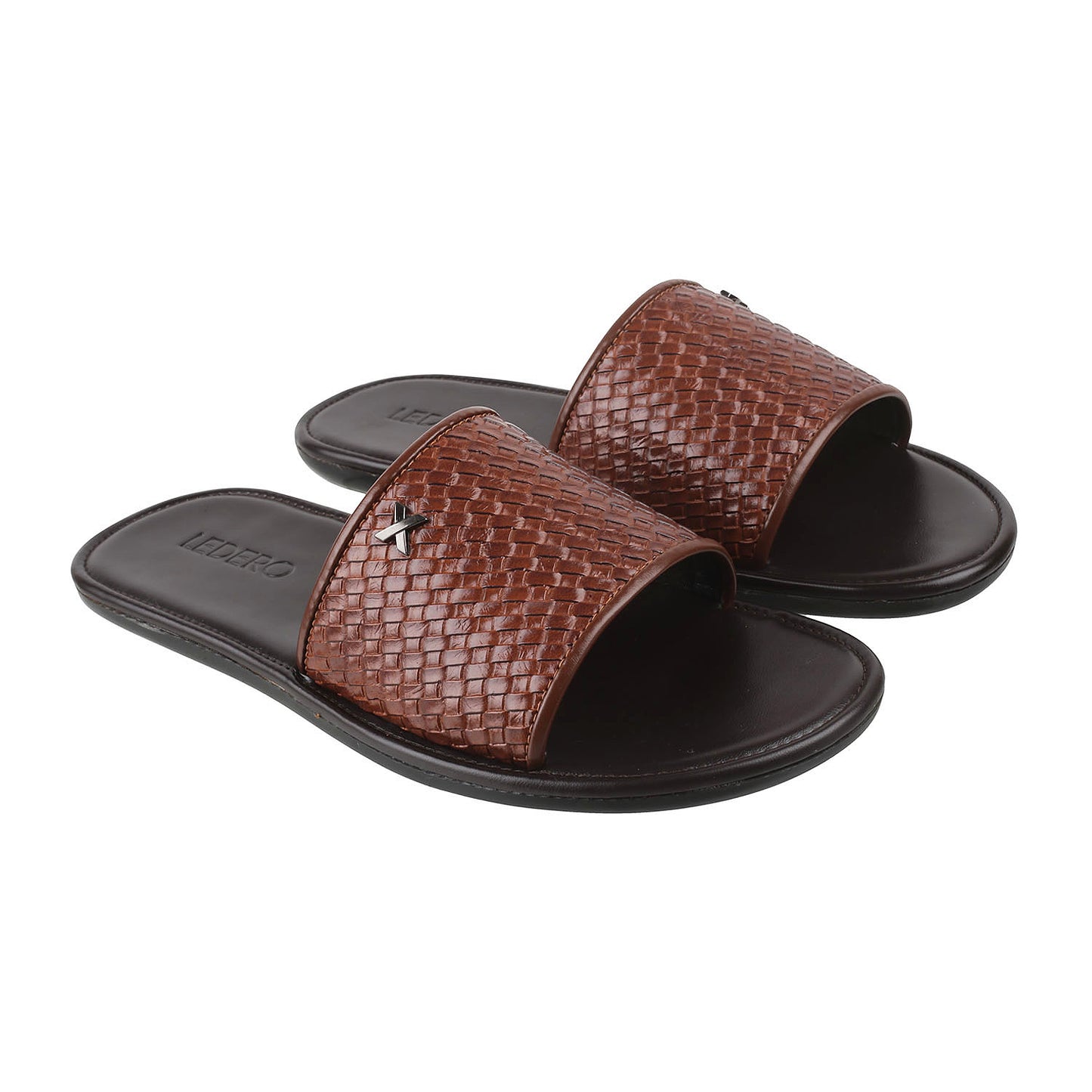 Tan Weave Pattern Slides for Men