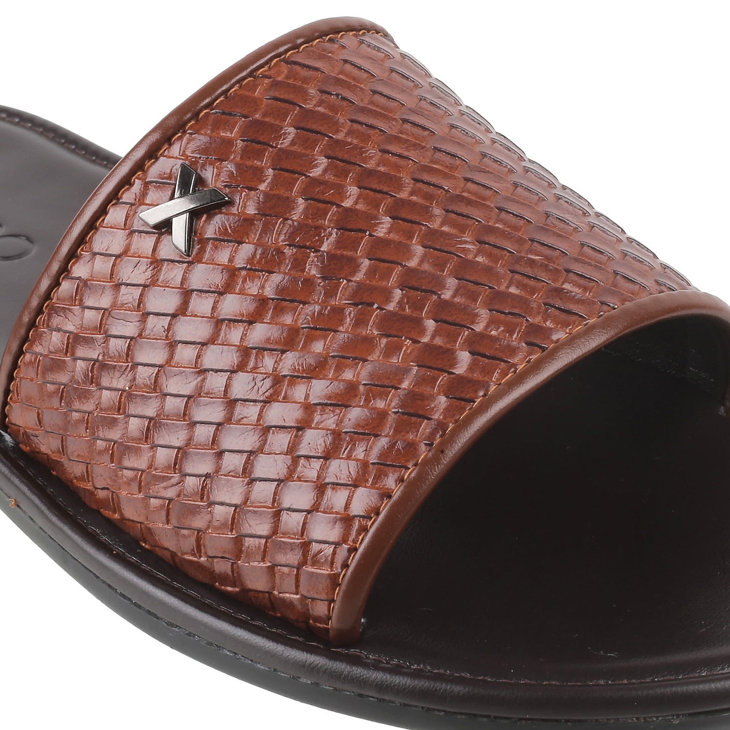 Tan Weave Pattern Slides for Men