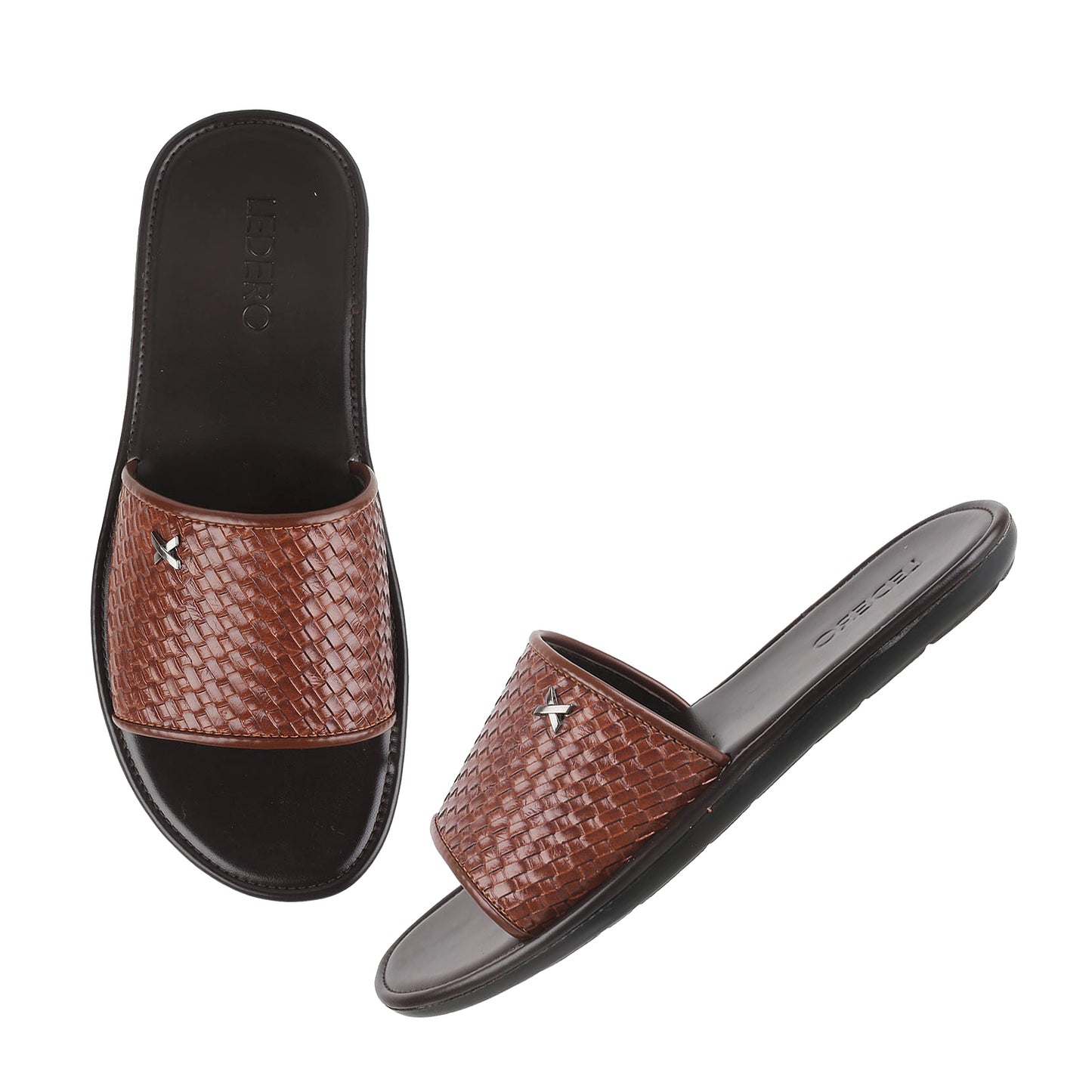 Tan Weave Pattern Slides for Men