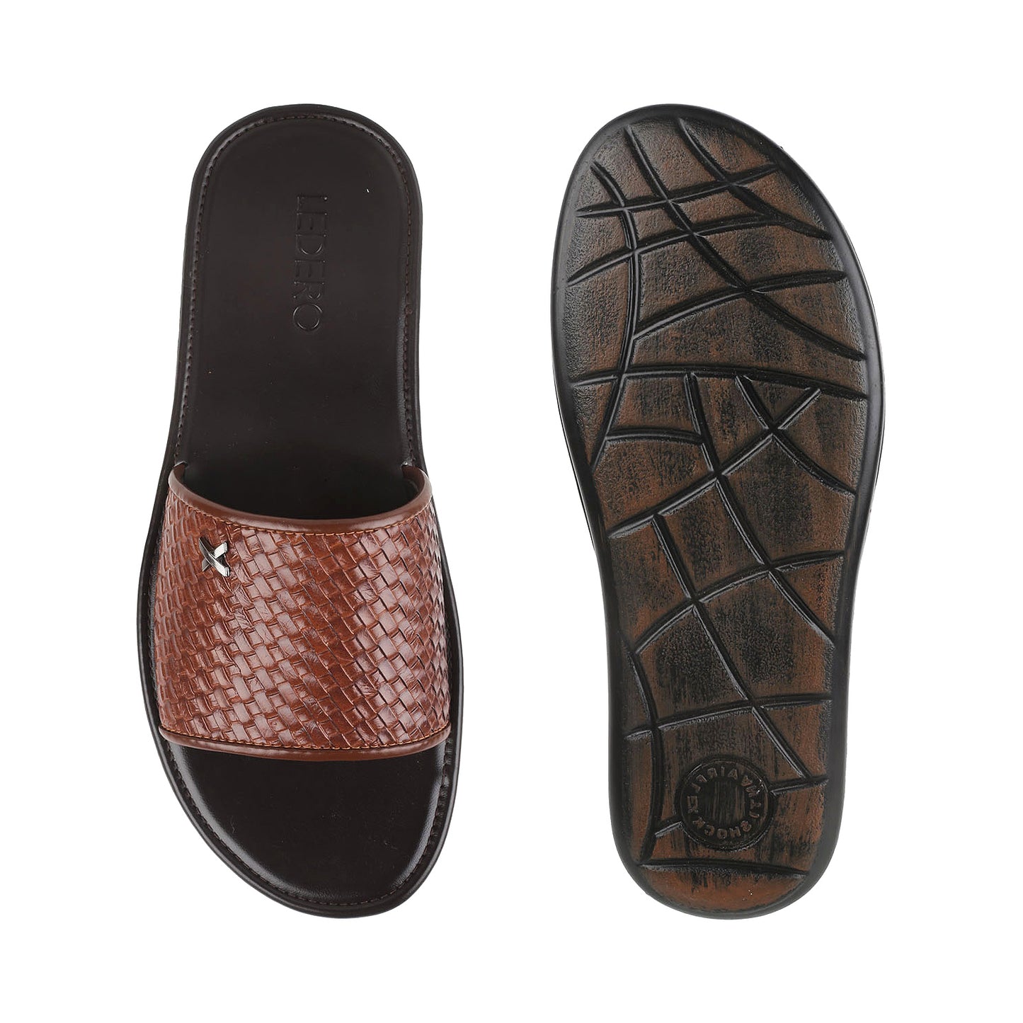 Tan Weave Pattern Slides for Men