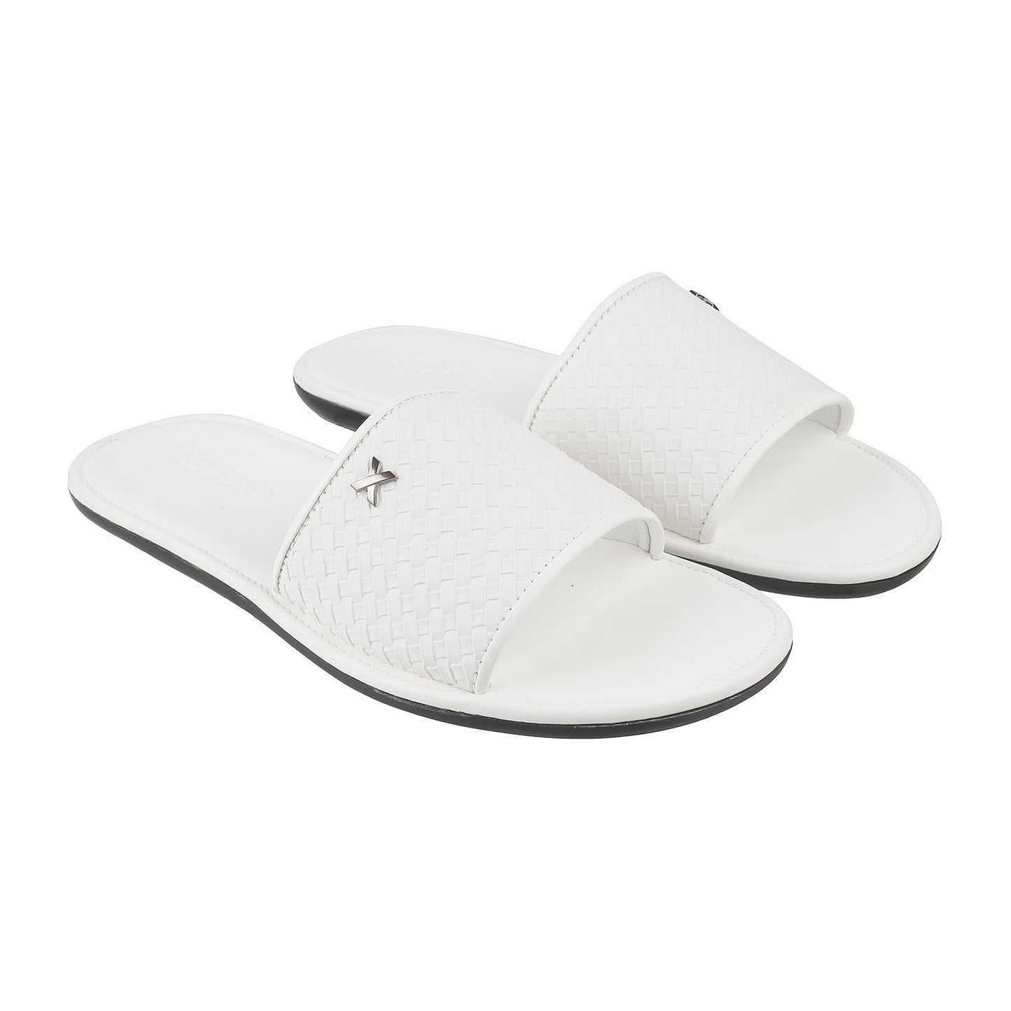 White Weave Pattern Slides for Men