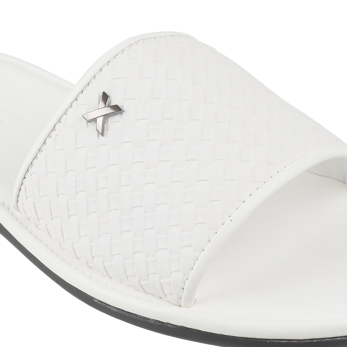 White Weave Pattern Slides for Men