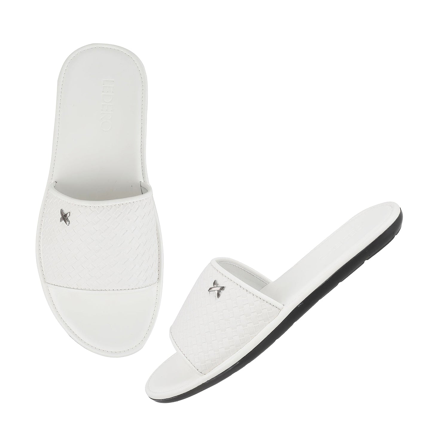 White Weave Pattern Slides for Men