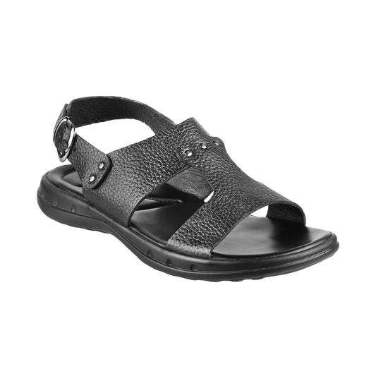 ledero article no 11-111 men black leather sandal with strap and buckle and metal fitting PU sole