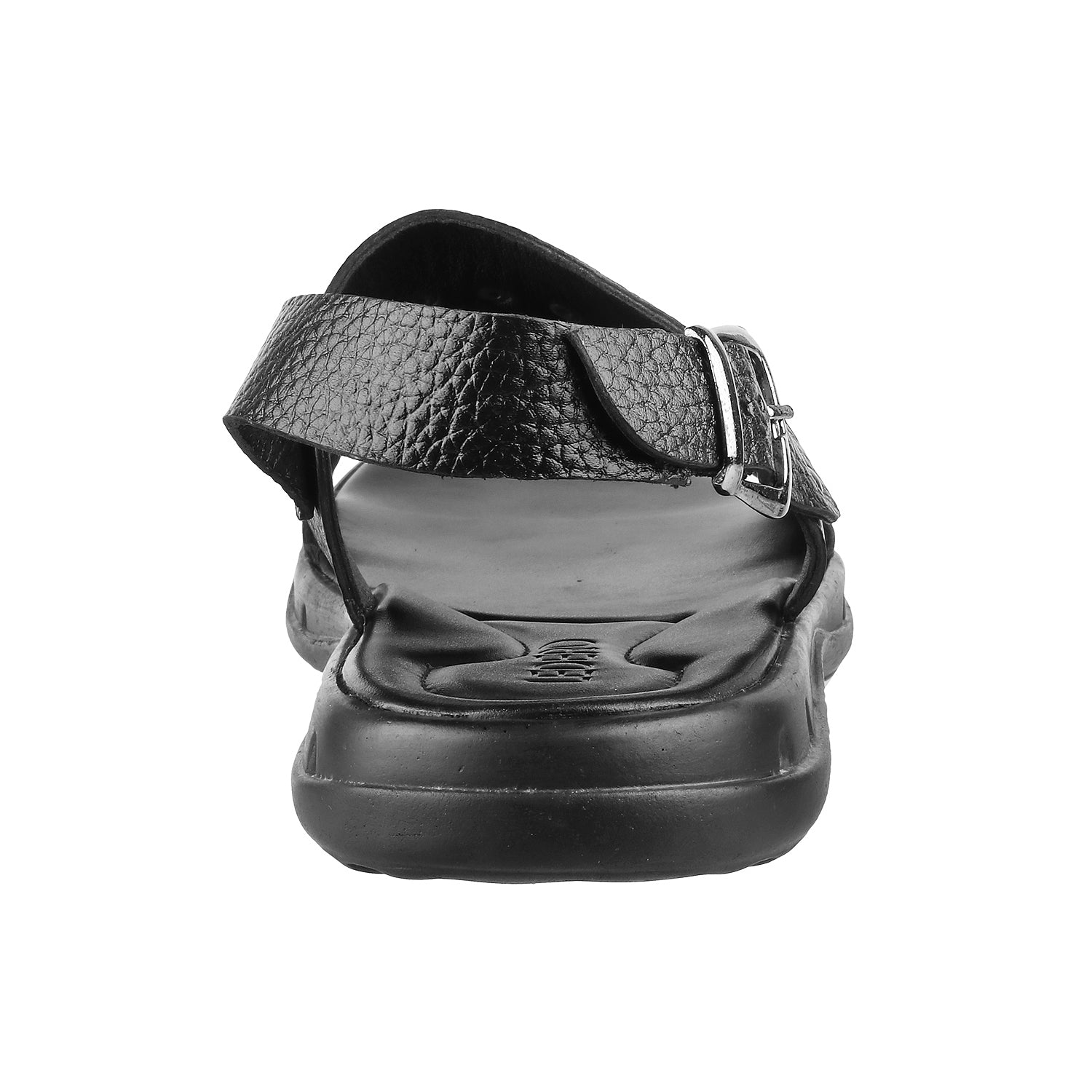 ledero article no 11-111 men black leather sandal with strap and buckle and metal fitting PU sole - back view