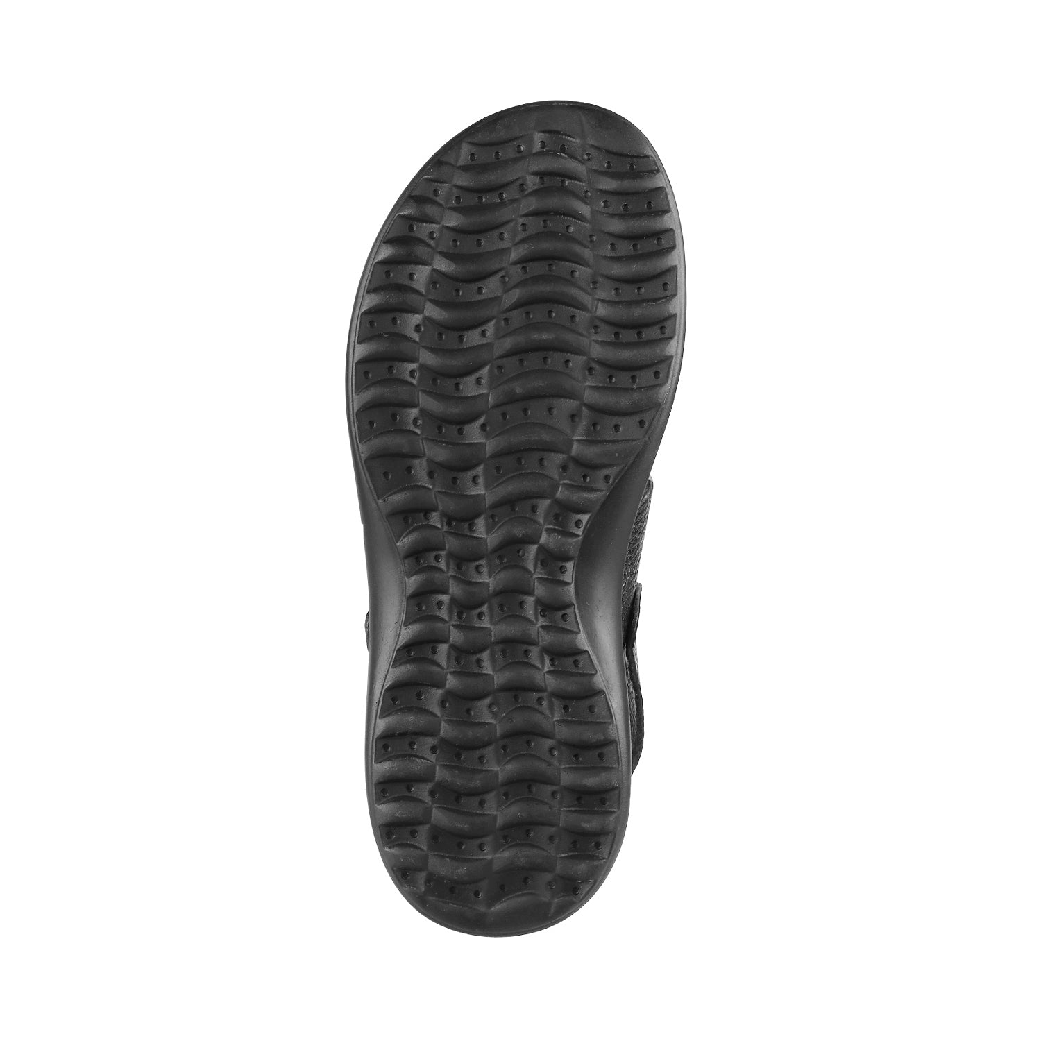 ledero article no 11-111 men black leather sandal with strap and buckle and metal fitting PU sole - bottom view