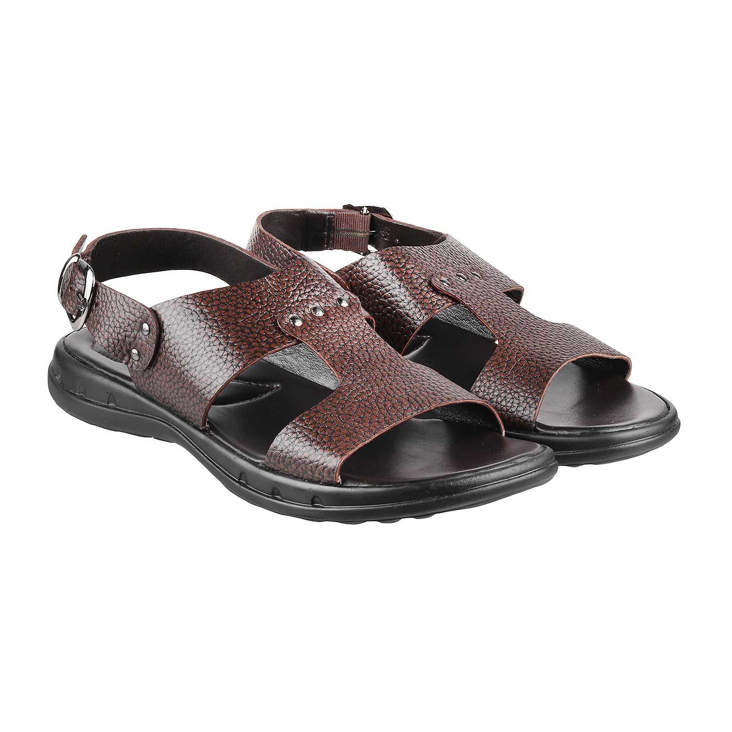 ledero article no 11-111 men brown leather sandal with strap and buckle and metal fitting PU sole - pair