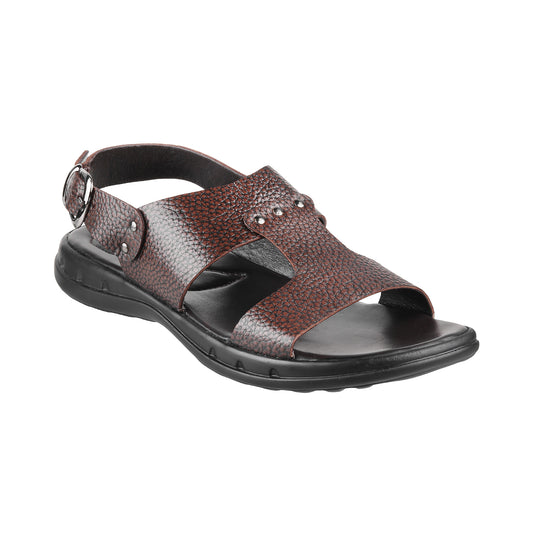 ledero article no 11-111 men brown leather sandal with strap and buckle and metal fitting PU sole