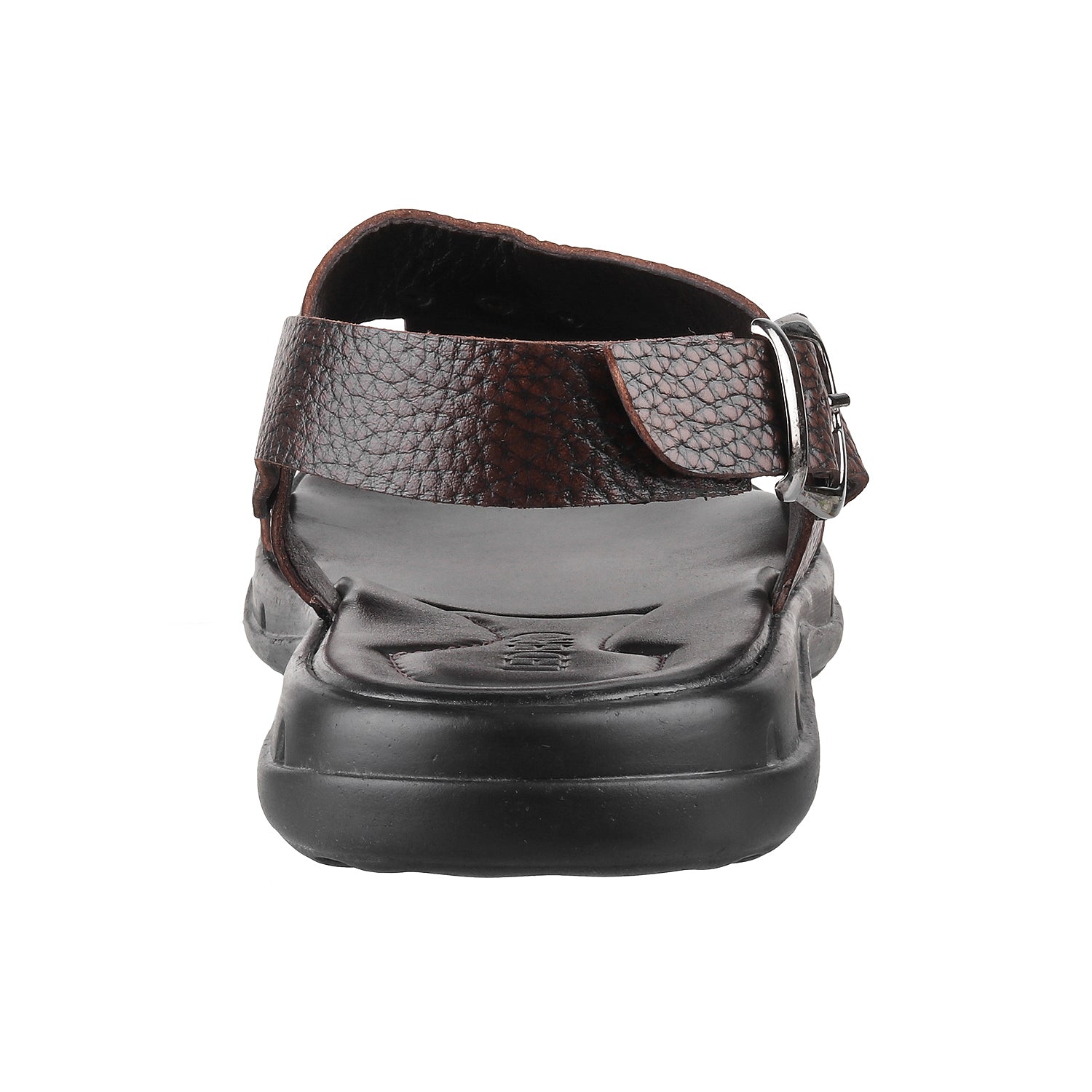 ledero article no 11-111 men brown leather sandal with strap and buckle and metal fitting PU sole - back view
