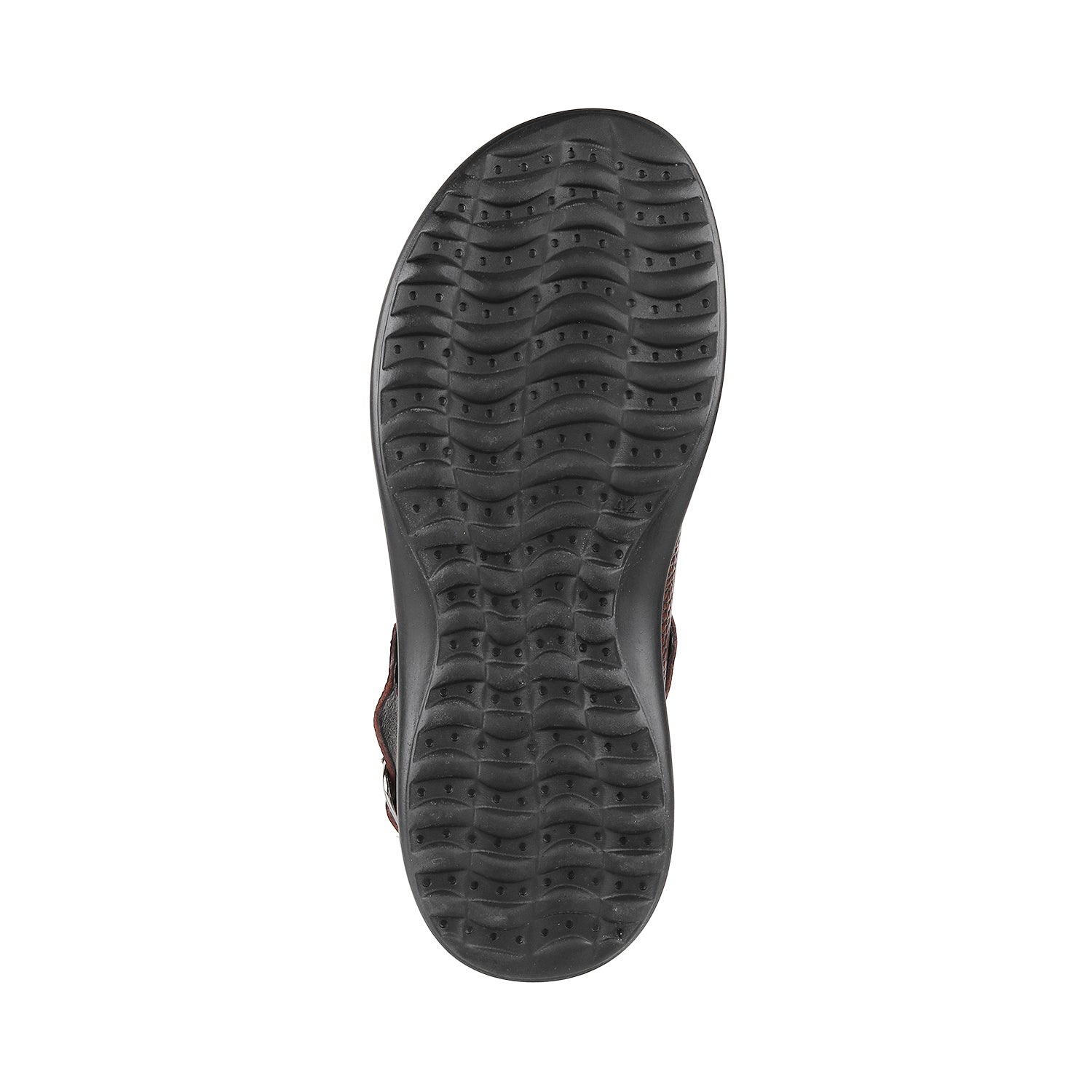 ledero article no 11-111 men brown leather sandal with strap and buckle and metal fitting PU sole - bottom view