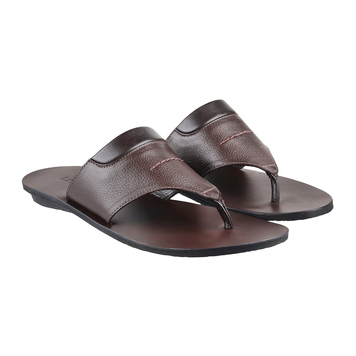 ledero article no 12-113 men brown leather sandal flipflop with stitch detail PU sole - pair
