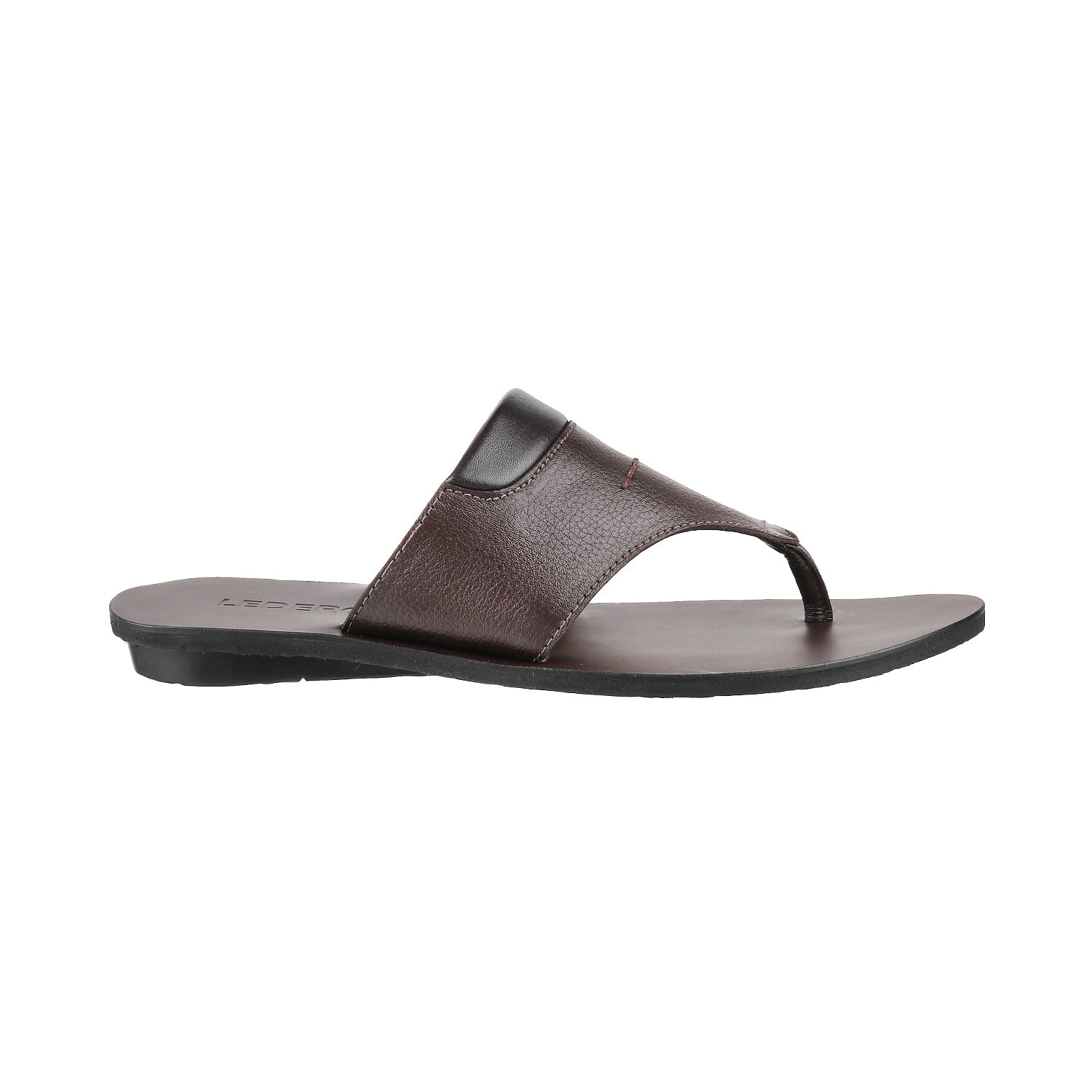 ledero article no 12-113 men brown leather sandal flipflop with stitch detail PU sole - side view 
