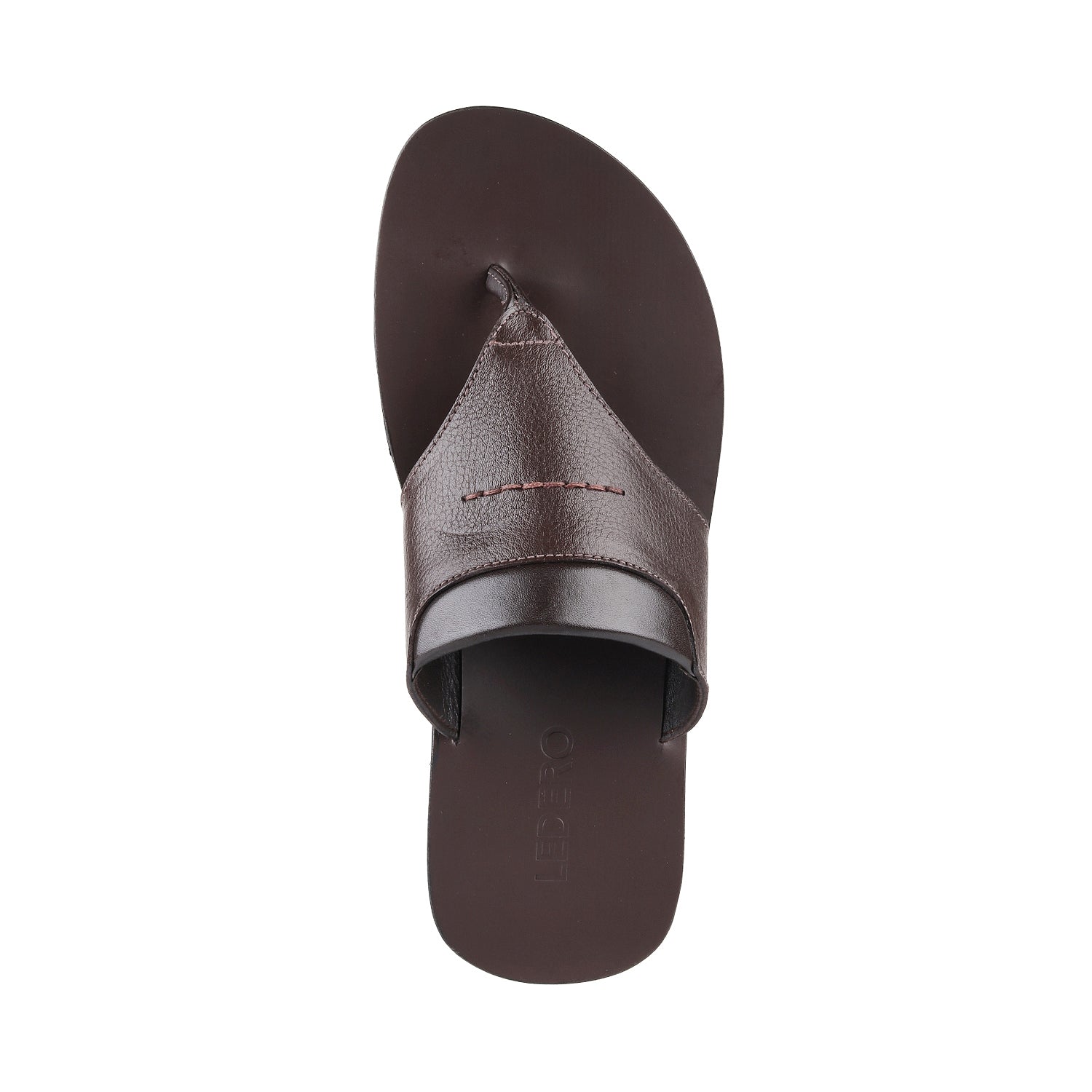 ledero article no 12-113 men brown leather sandal flipflop with stitch detail PU sole - top view