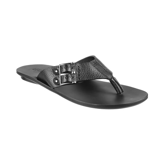 Ledero 12-114 Black Leather Flip Flops
