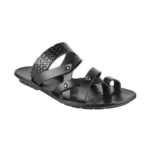 ledero article no 14-216 men black leather sandal slip on metal fitting PU sole